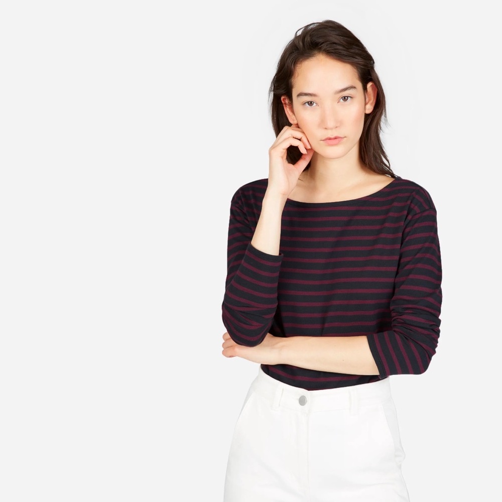 Everlane Heavyweight Tee in Burgundy/Black size S